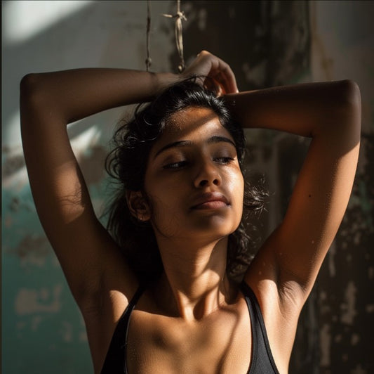 Female girl considering underarm whitening treatments while having her underarm lifted